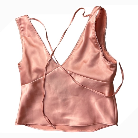 Wild‎ Fable Peach Orange Satin Cami Top with Lace Trim, Rose Detail, XS - Picture 6 of 7